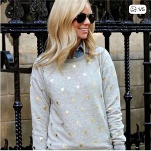J. crew gray pullover Crewneck sweatshirt with gold hearts S